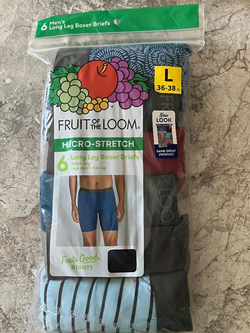 Fruit of the Loom Men’s Micro Stretch Long Leg Boxer Briefs 6Pk Size Large